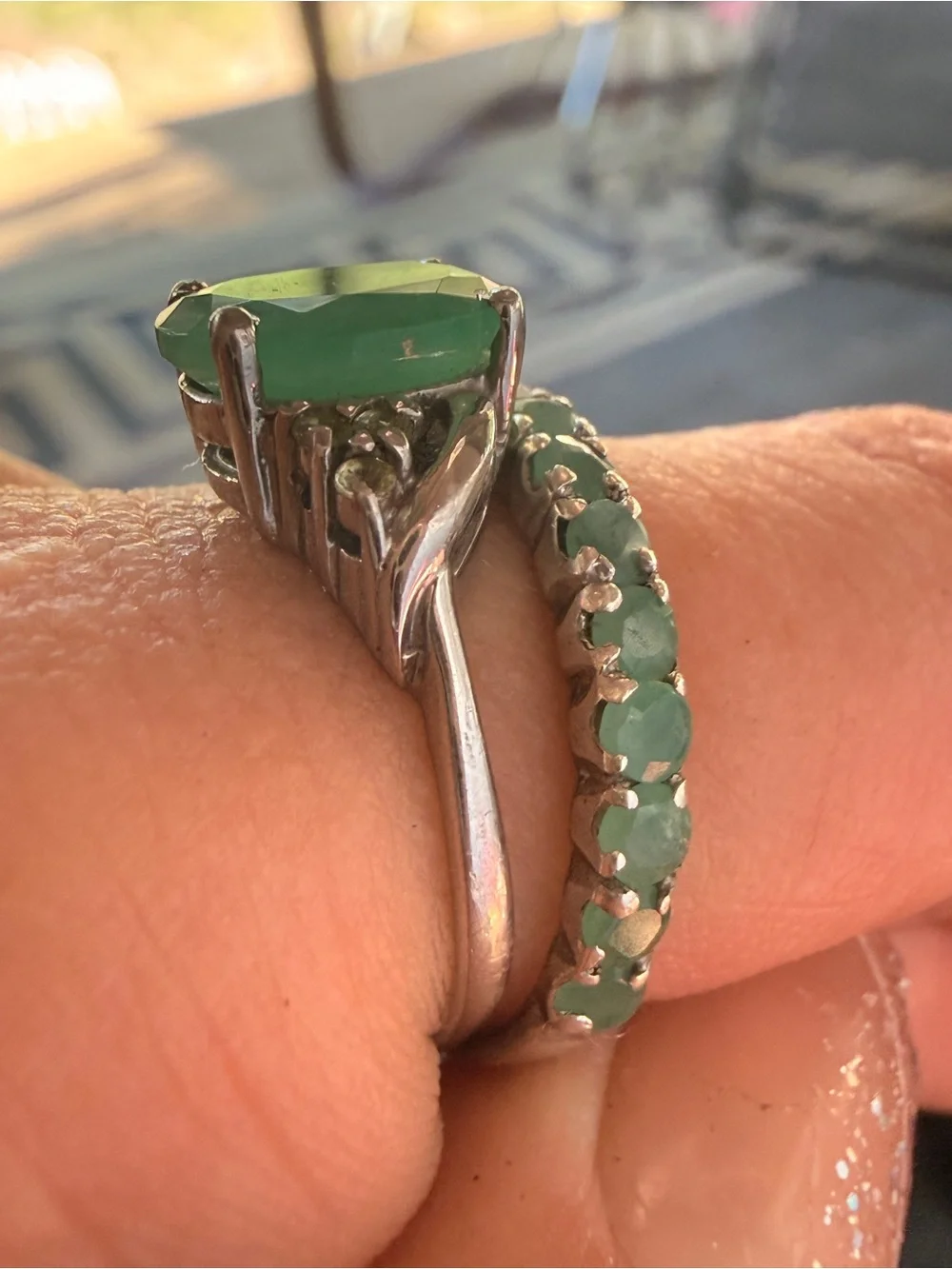 Natural Earth Mined Green Emerald Ring with Emerald band Sz8